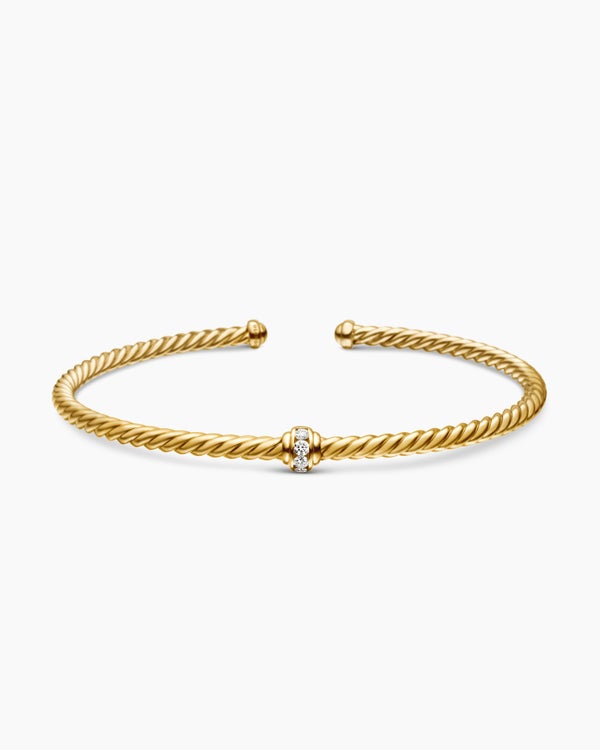 Classic Cablespira® Station Bracelet in 18K Yellow Gold with Diamonds, 3mm