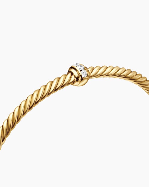 Womens Classic Cablespira® Station Bracelet in 18K Yellow Gold with Diamonds, 3mm