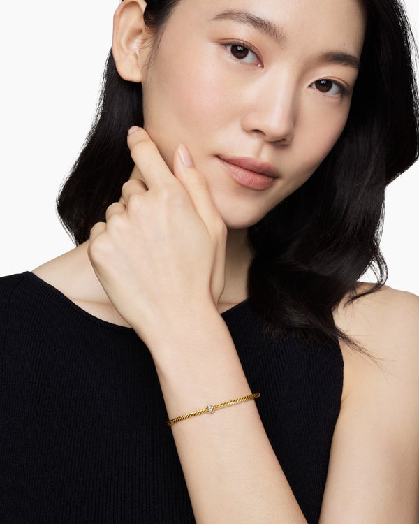 Classic Cablespira® Station Bracelet in 18K Yellow Gold with Diamonds, 3mm