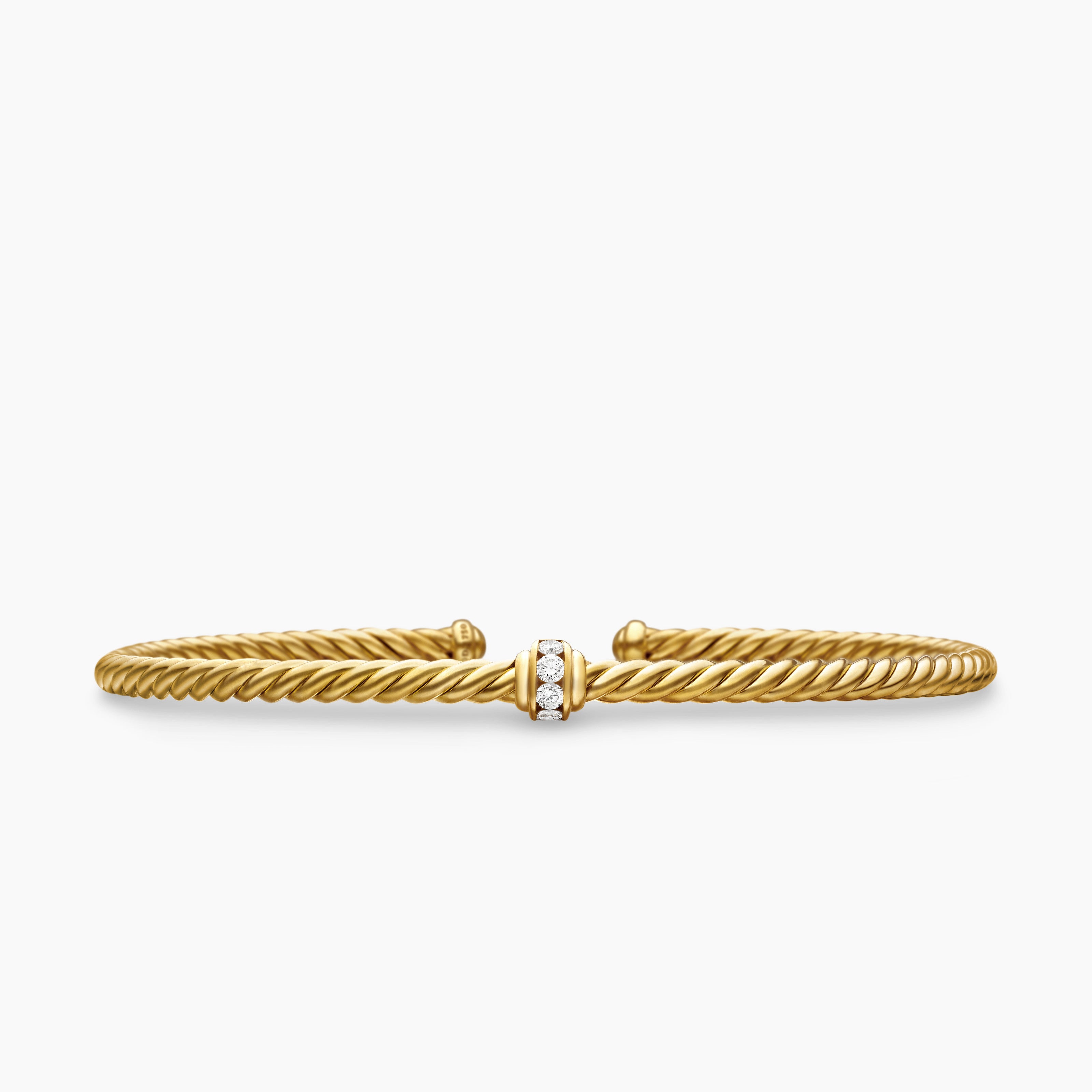 Womens Classic Cablespira&reg; Station Bracelet in 18ct Yellow Gold with Diamonds, 3mm