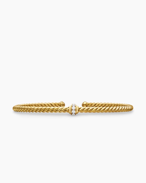 Classic Cablespira® Station Bracelet in 18K Yellow Gold with Diamonds, 3mm