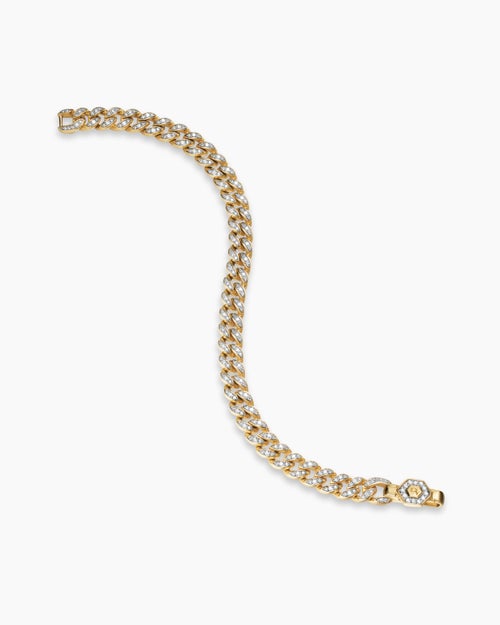 Womens Curb Chain Bracelet in 18ct Yellow Gold with Diamonds, 7mm