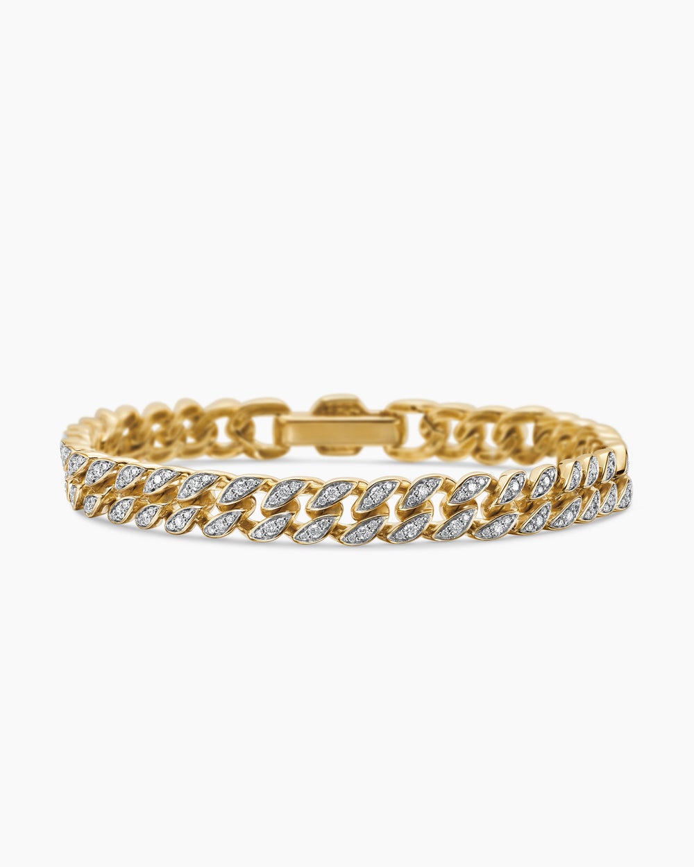 Bracelet Curb Chain en or jaune 18 carats avec pavé de diamants, 7 mm femmes