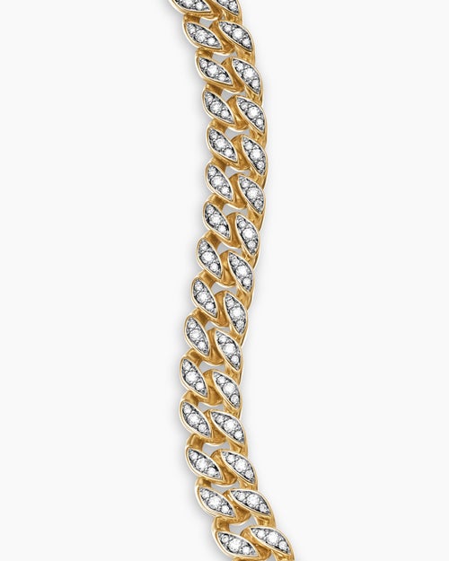 Womens Curb Chain Bracelet in 18K Yellow Gold with Diamonds, 7mm
