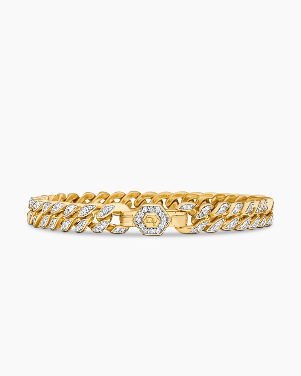 Bracelet Curb Chain en or jaune 18 carats avec pavé de diamants, 7 mm femmes