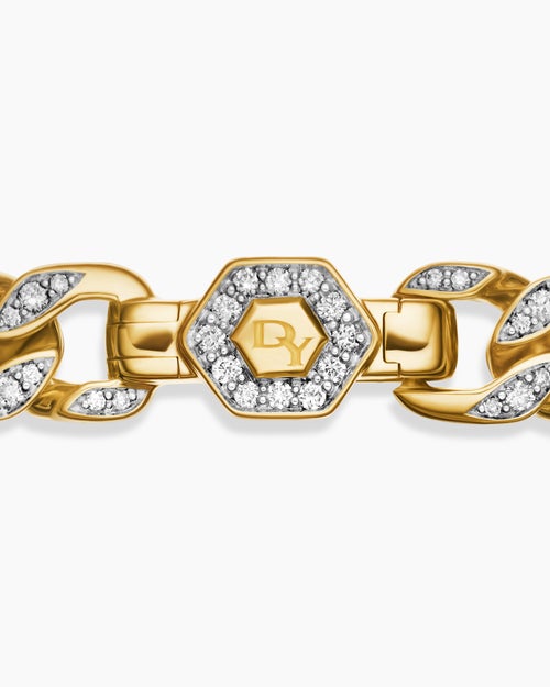 Womens Curb Chain Bracelet in 18K Yellow Gold with Diamonds, 7mm
