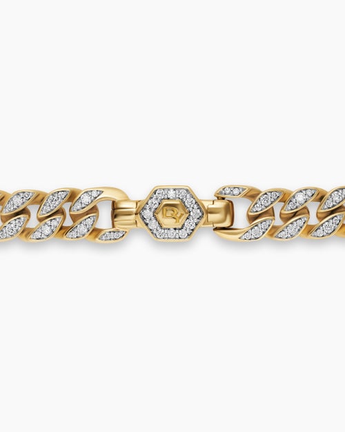 Womens Curb Chain Bracelet in 18ct Yellow Gold with Diamonds, 7mm