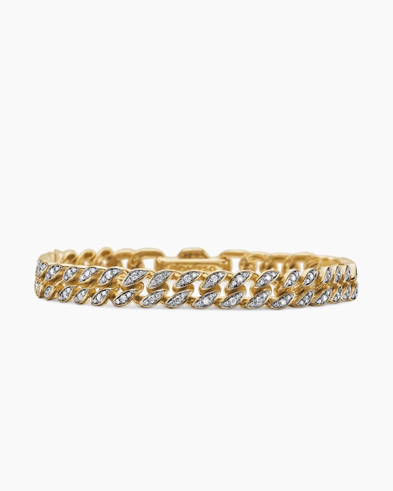 Curb Chain Bracelet in 18K Yellow Gold with Diamonds, 7mm