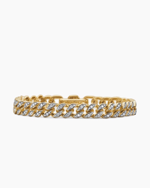 Curb Chain Bracelet in 18K Yellow Gold with Diamonds, 7mm