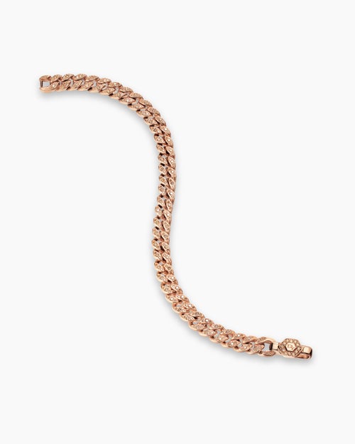 Womens Curb Chain Bracelet in 18ct Rose Gold with Diamonds, 7mm