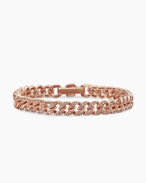 Womens Curb Chain Bracelet in 18ct Rose Gold with Diamonds, 7mm