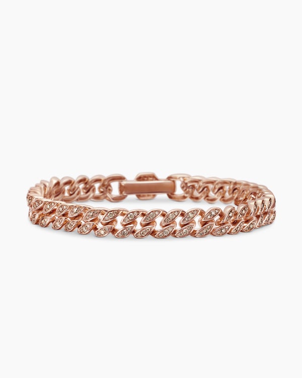 Curb Chain Bracelet in 18K Rose Gold with Diamonds, 7mm