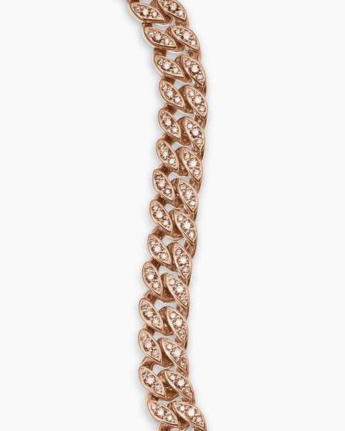Womens Curb Chain Bracelet in 18ct Rose Gold with Diamonds, 7mm
