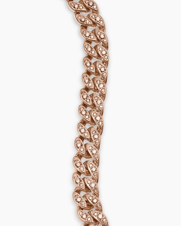 Curb Chain Bracelet in 18K Rose Gold with Diamonds, 7mm
