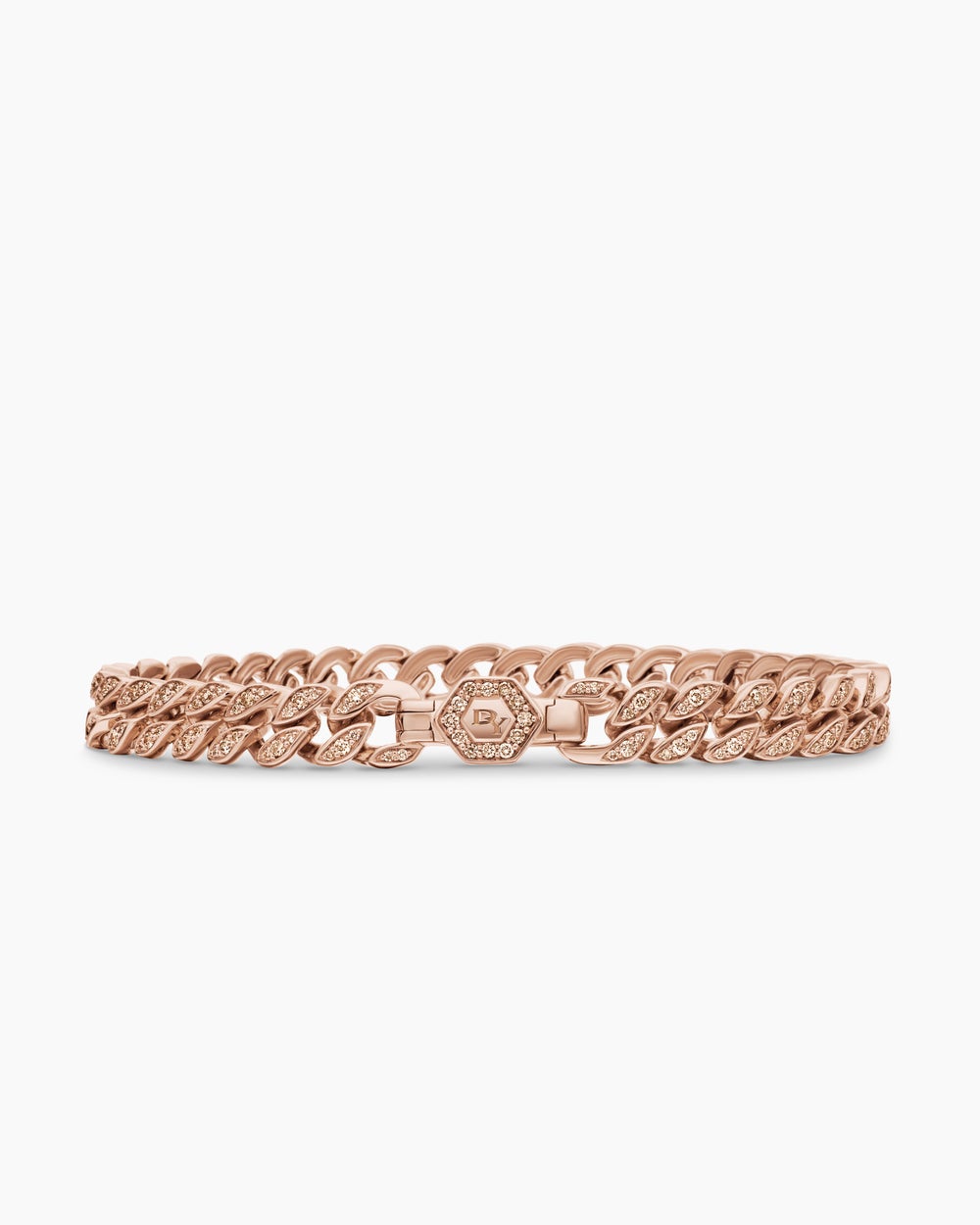 Womens Curb Chain Bracelet in 18ct Rose Gold with Diamonds, 7mm