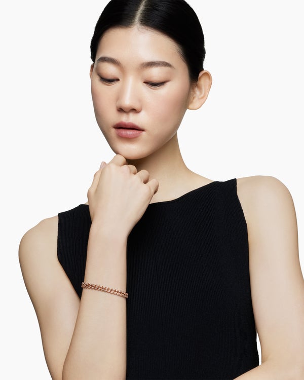 Curb Chain Bracelet in 18K Rose Gold with Diamonds, 7mm