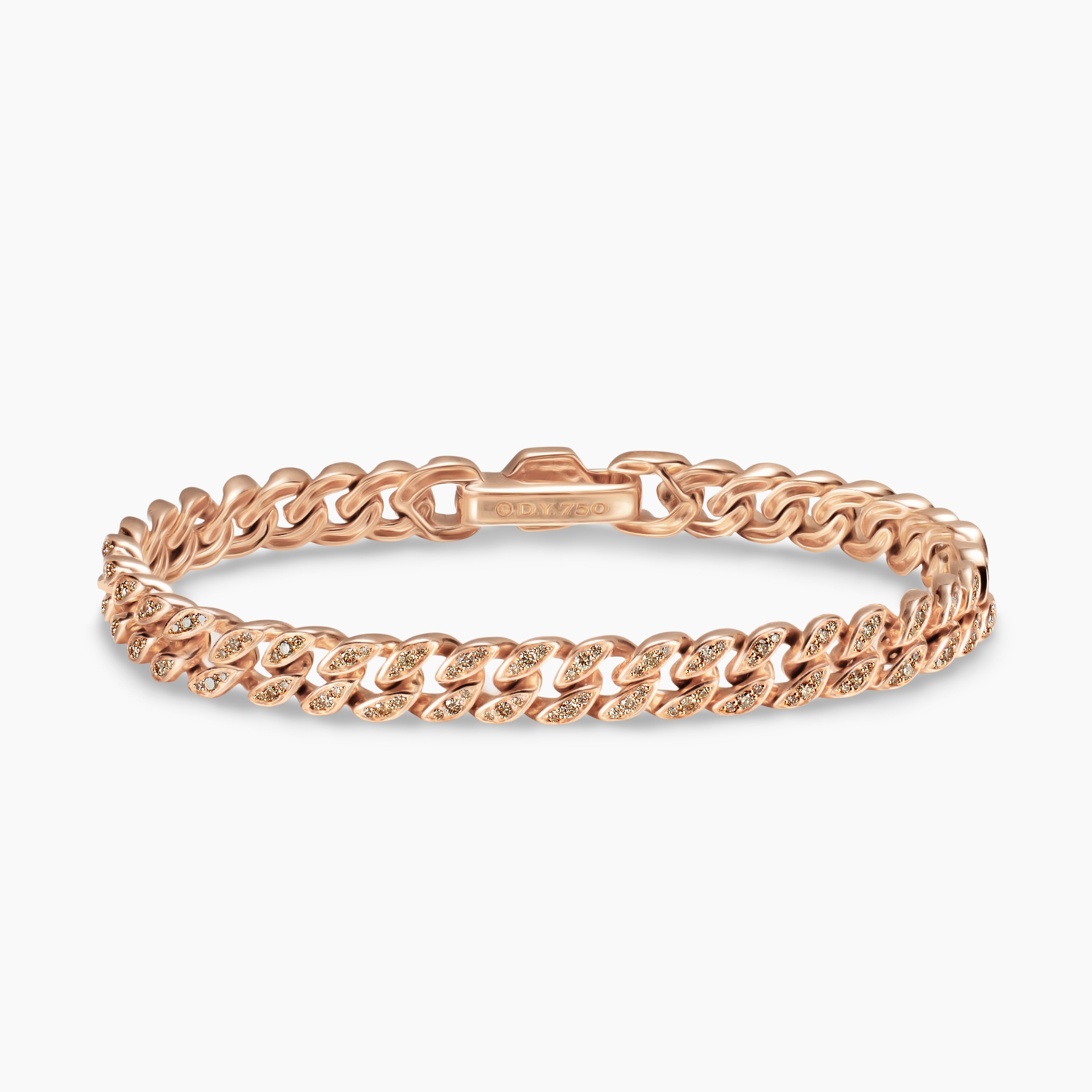 Womens Curb Chain Bracelet in 18K Rose Gold with Diamonds, 7mm