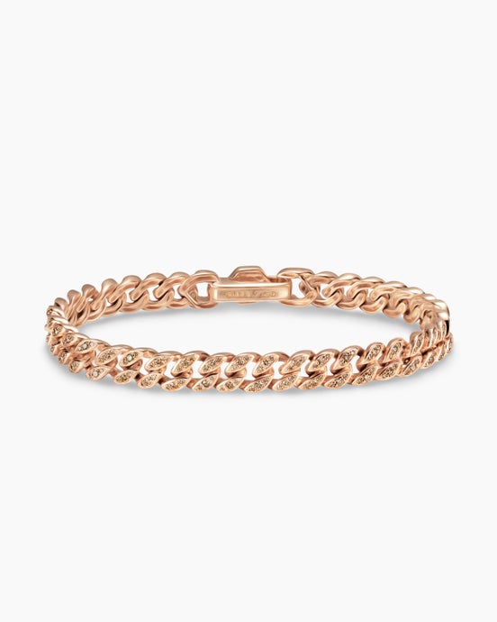 Curb Chain Bracelet in 18K Rose Gold with Diamonds, 7mm