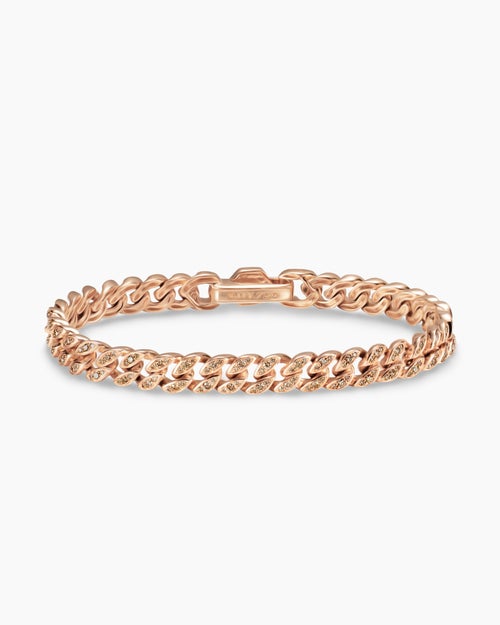 Womens Curb Chain Bracelet in 18ct Rose Gold with Diamonds, 7mm