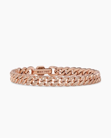 Curb Chain Bracelet in 18K Rose Gold with Diamonds, 7mm