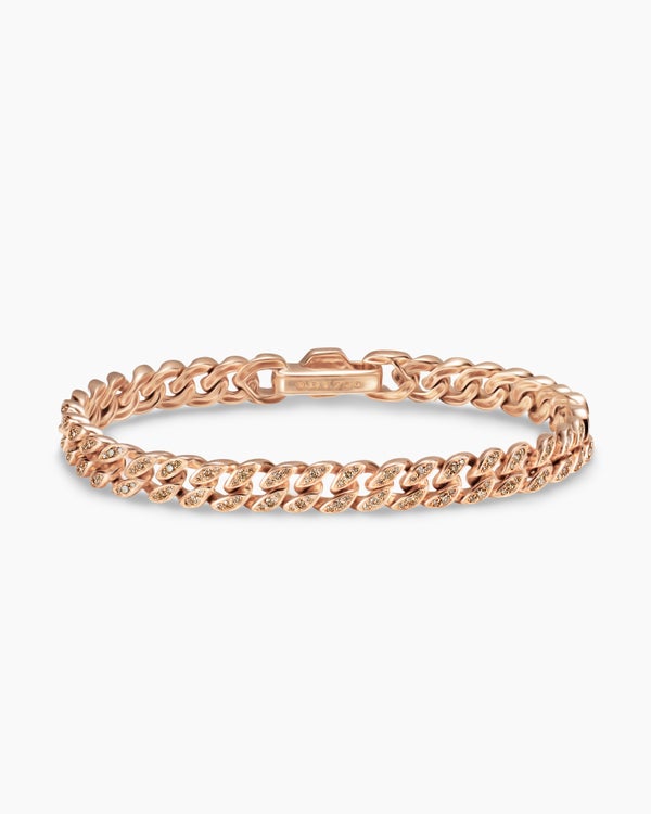 Curb Chain Bracelet in 18K Rose Gold with Diamonds, 7mm