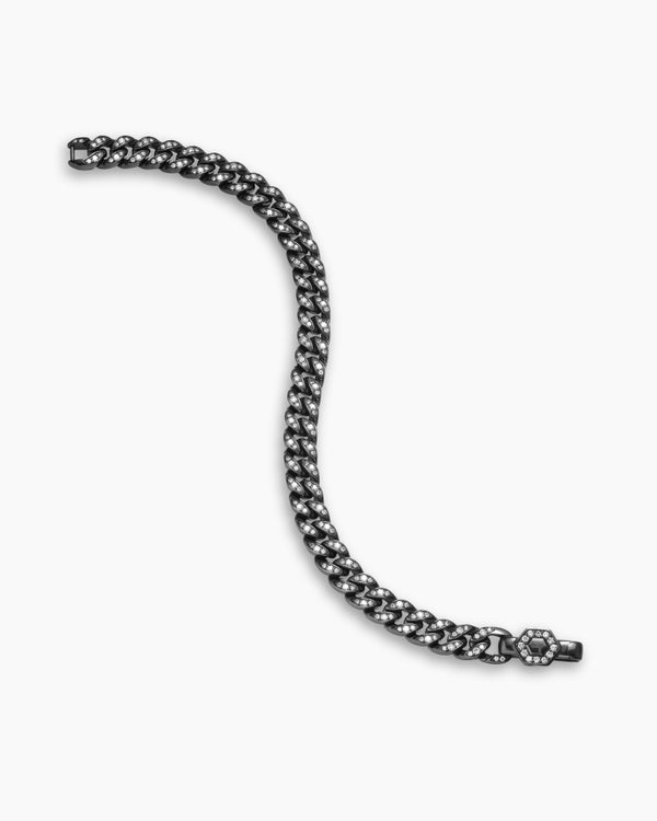 Curb Chain Bracelet in Black Titanium with Diamonds, 7mm