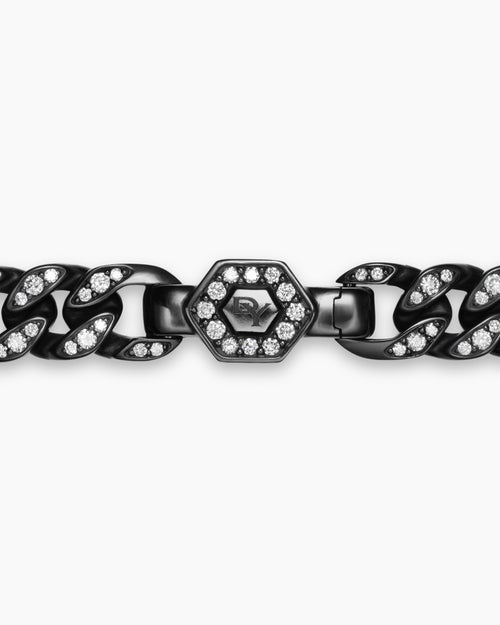 Womens Curb Chain Bracelet in Black Titanium with Diamonds, 7mm