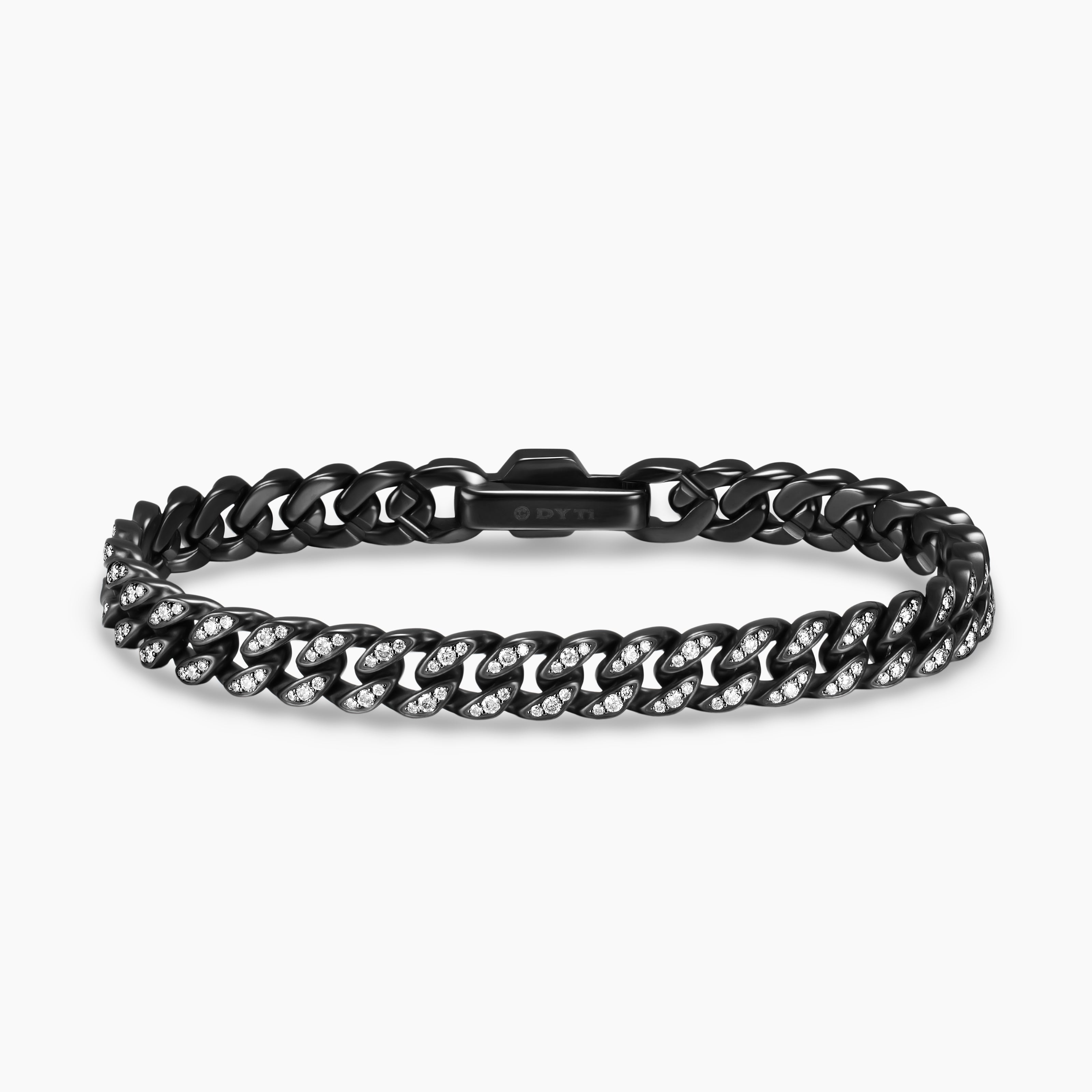 Womens Curb Chain Bracelet in Black Titanium with Diamonds, 7mm