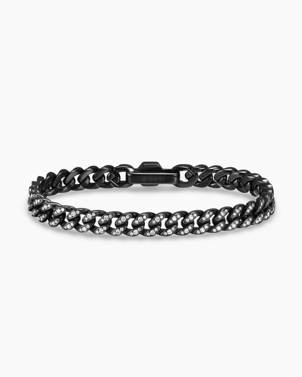 Curb Chain Bracelet in Black Titanium with Diamonds, 7mm