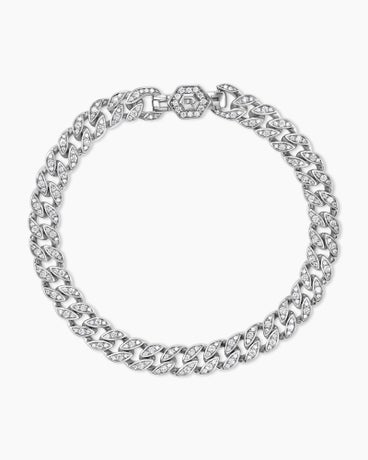 Curb Chain Bracelet in Sterling Silver with Diamonds, 7mm