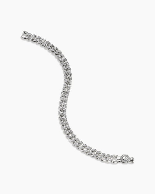 Womens Curb Chain Bracelet in Sterling Silver with Diamonds, 7mm