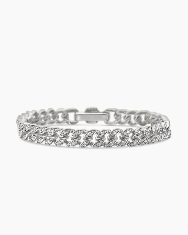 Curb Chain Bracelet in 18K Rose Gold with Diamonds, 7mm