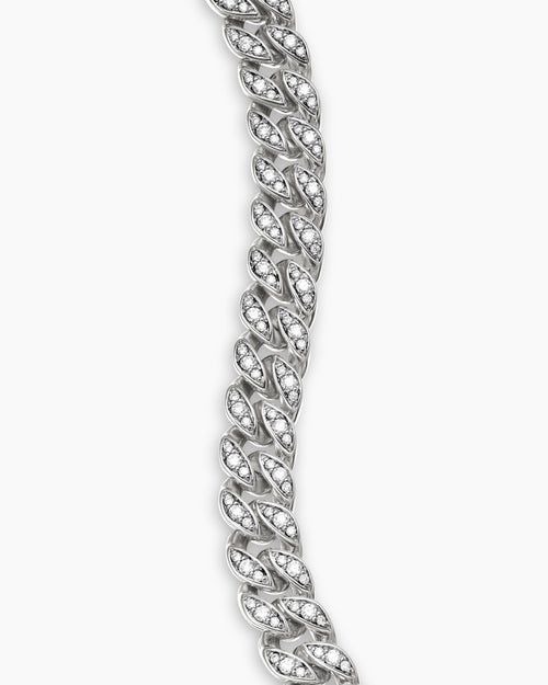 Womens Curb Chain Bracelet in Sterling Silver with Diamonds, 7mm