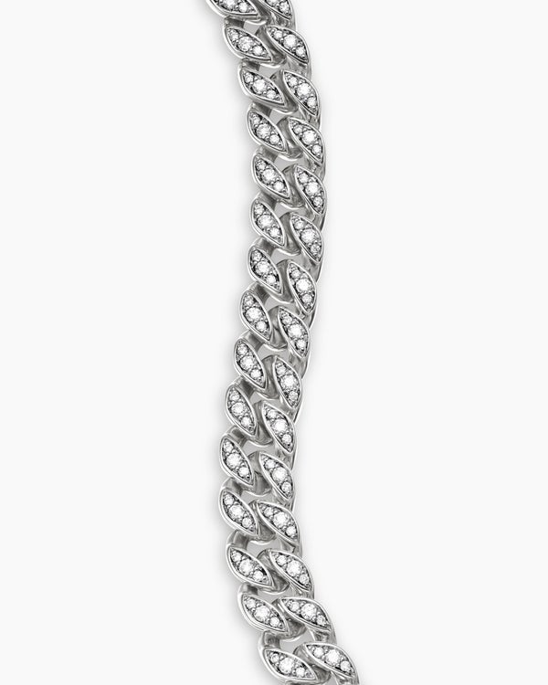 Curb Chain Bracelet in Sterling Silver with Diamonds, 7mm
