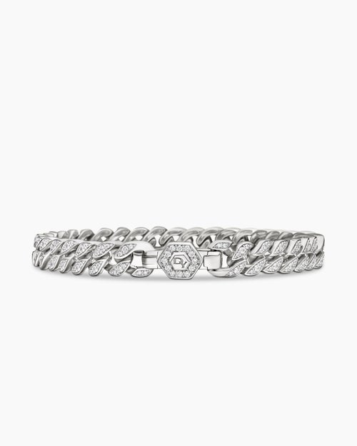Womens Curb Chain Bracelet in Sterling Silver with Diamonds, 7mm