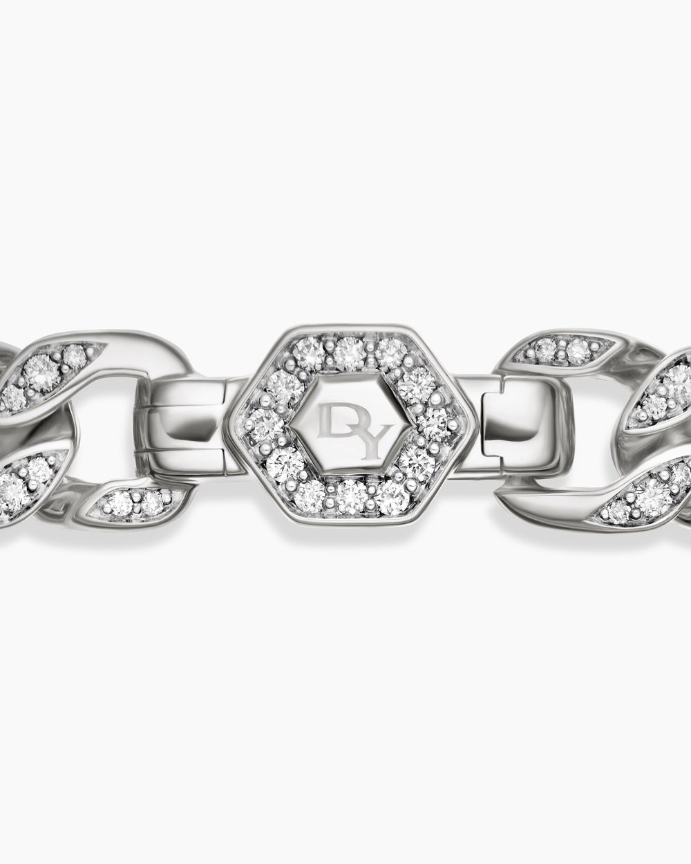 Womens Curb Chain Bracelet in Sterling Silver with Diamonds, 7mm