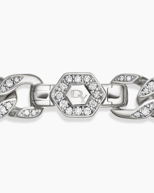 Womens Curb Chain Bracelet in Sterling Silver with Diamonds, 7mm