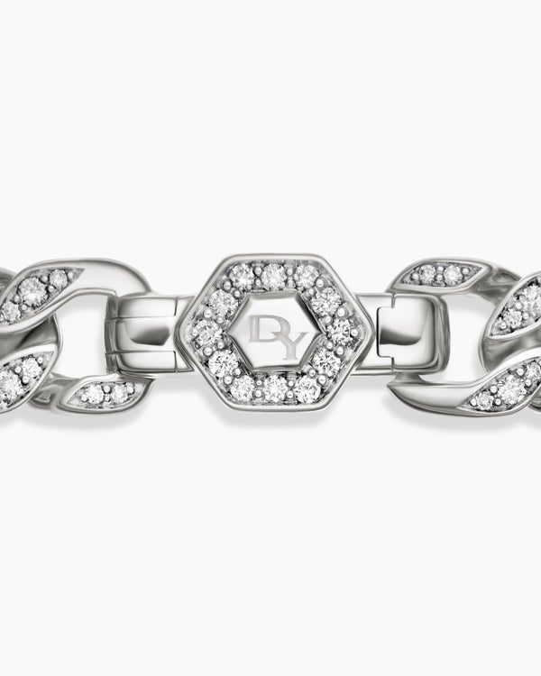 Curb Chain Bracelet in Sterling Silver with Diamonds, 7mm