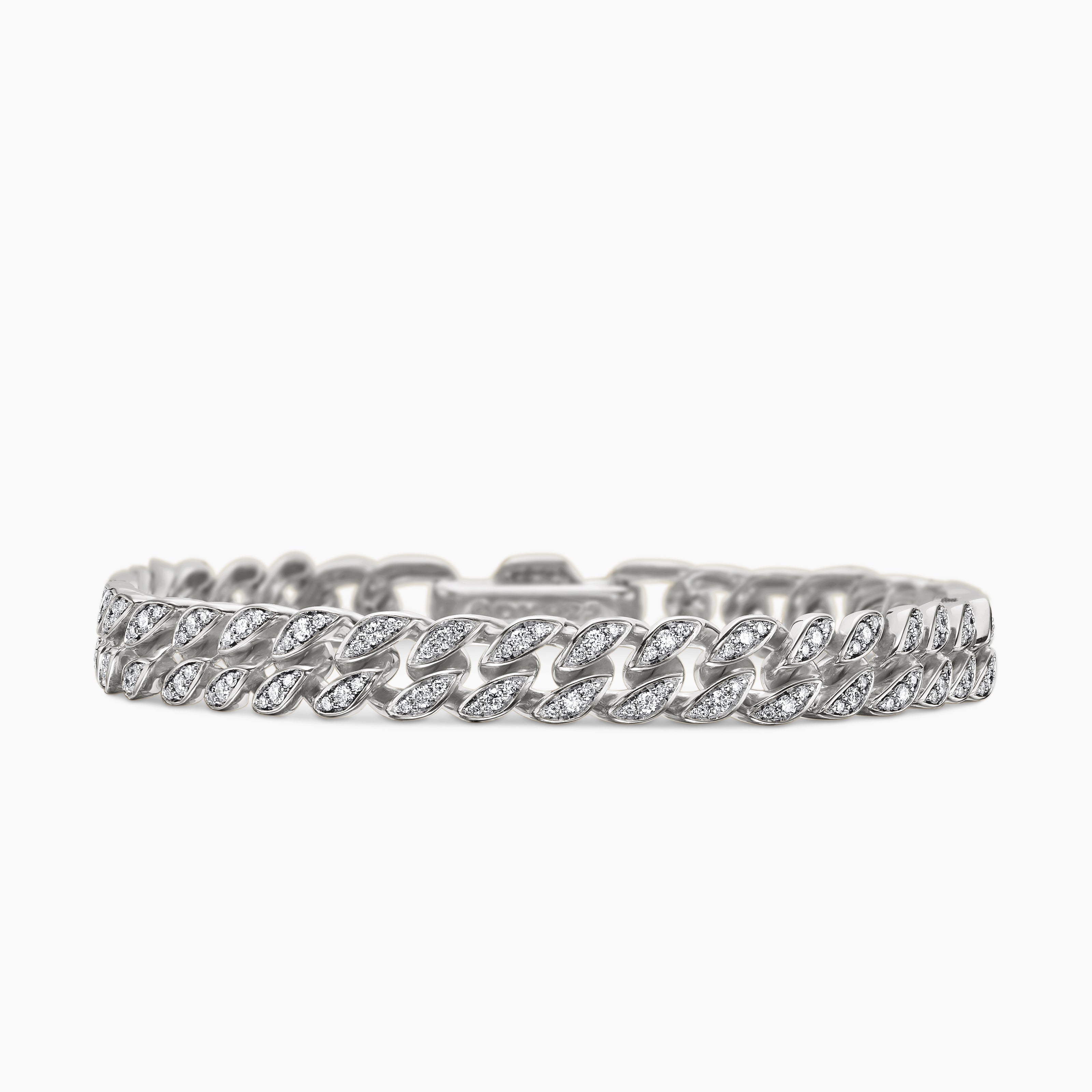 Womens Curb Chain Bracelet in Sterling Silver with Diamonds, 7mm
