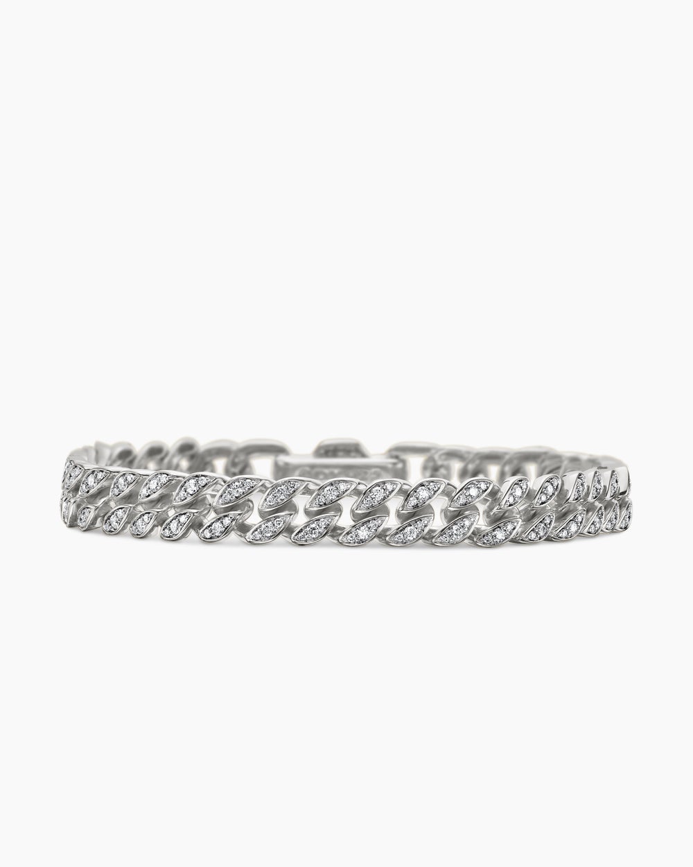 Womens Curb Chain Bracelet in Sterling Silver with Diamonds, 7mm