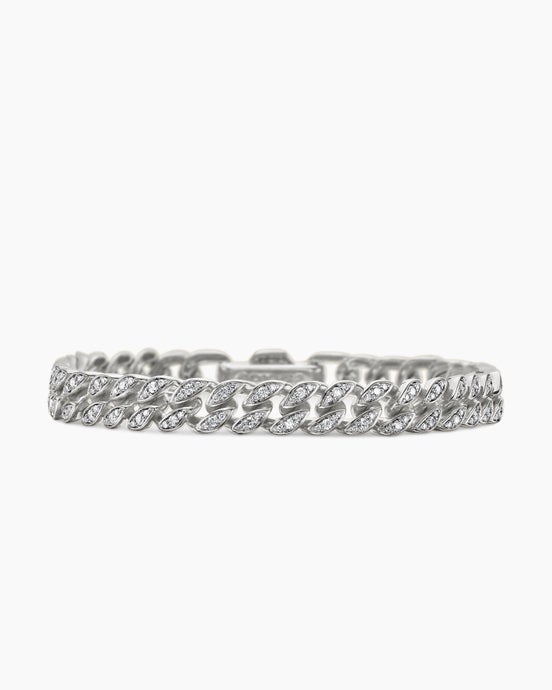 Curb Chain Bracelet in Sterling Silver with Diamonds, 7mm
