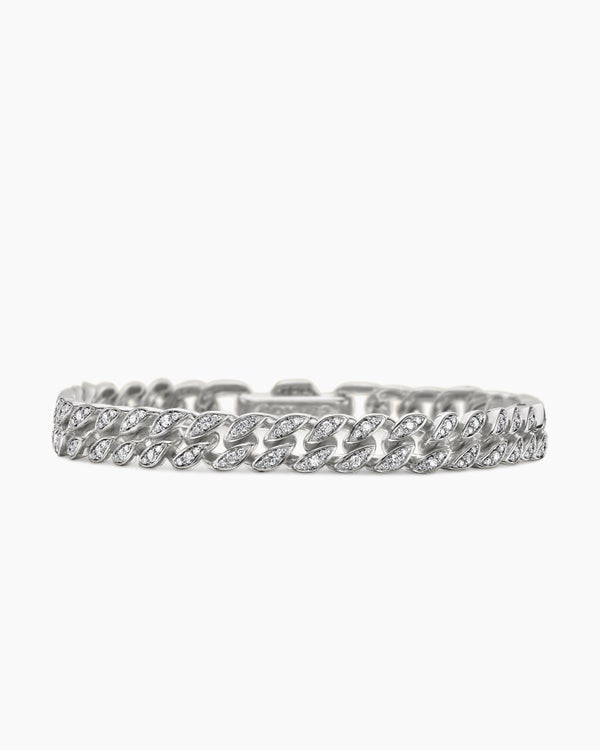 Curb Chain Bracelet in Sterling Silver with Diamonds, 7mm