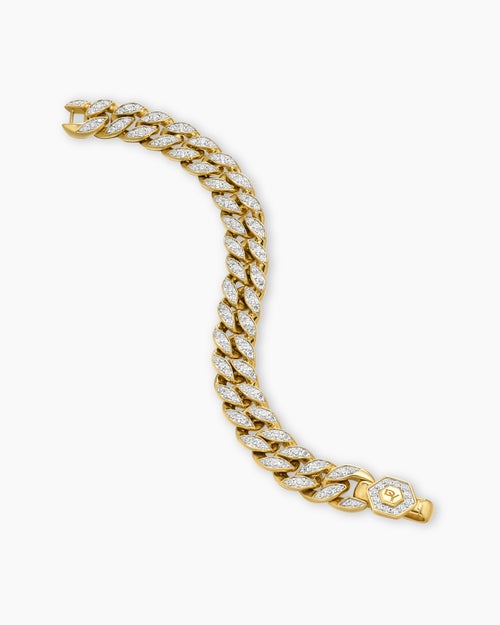 Womens Curb Chain Bracelet in 18ct Yellow Gold with Diamonds, 11.5mm