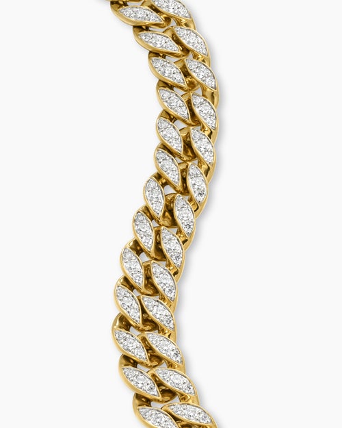 Womens Curb Chain Bracelet in 18K Yellow Gold with Diamonds, 11.5mm