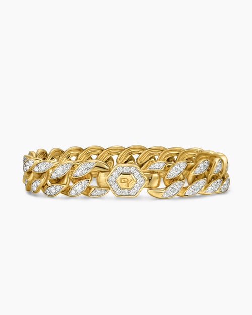 Womens Curb Chain Bracelet in 18ct Yellow Gold with Diamonds, 11.5mm
