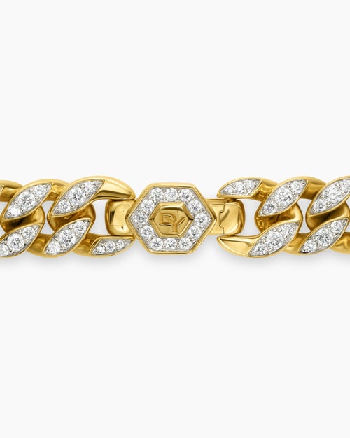 Womens Curb Chain Bracelet in 18ct Yellow Gold with Diamonds, 11.5mm