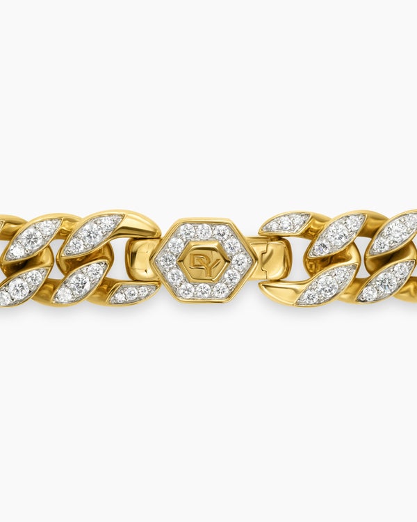 Curb Chain Bracelet in 18K Yellow Gold with Diamonds, 11.5mm
