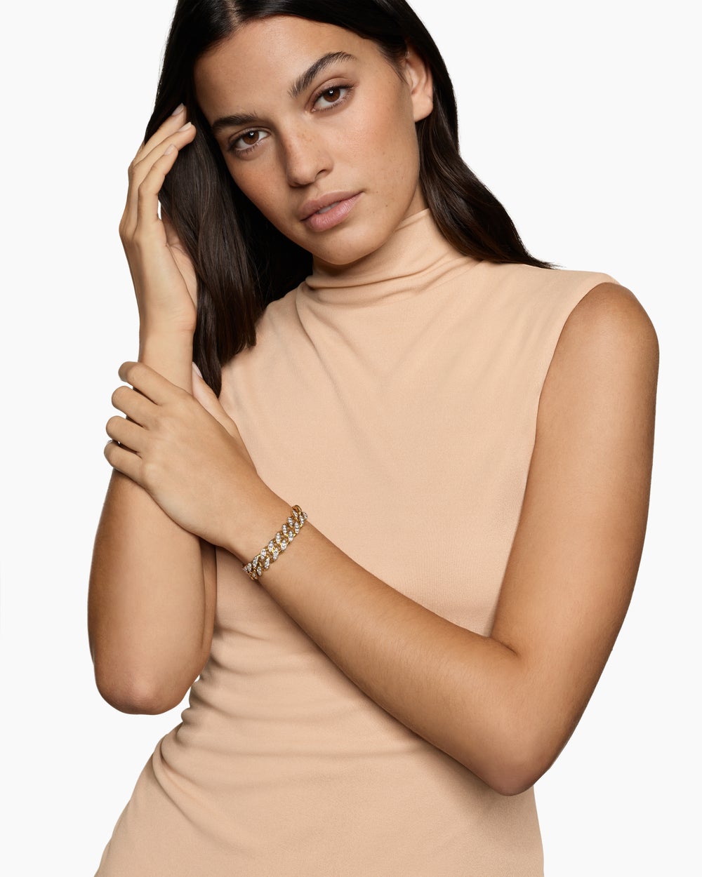 Bracelet Curb Chain en or jaune 18 carats avec diamants, 11,5 mm femme