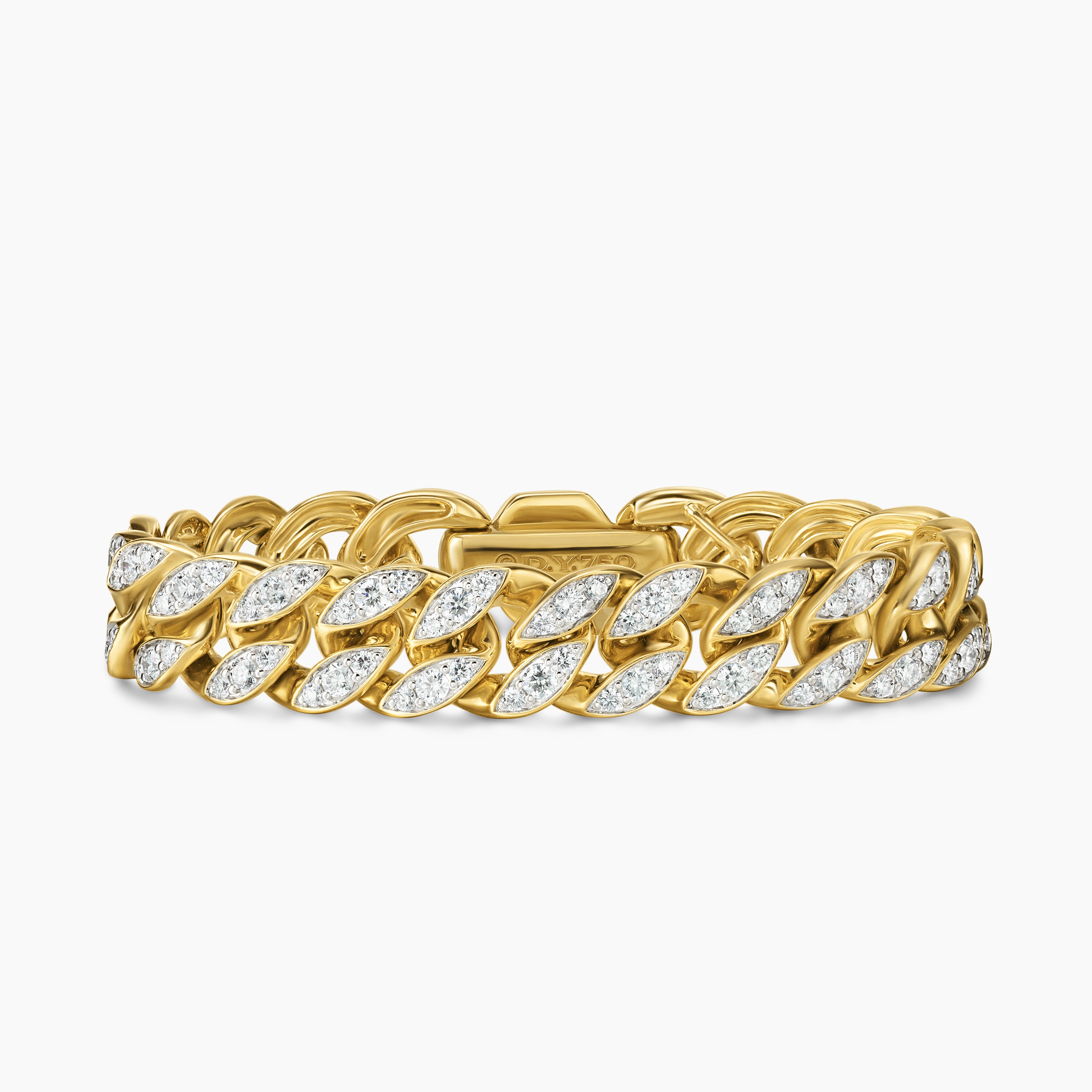 Womens Curb Chain Bracelet in 18K Yellow Gold with Diamonds, 11.5mm