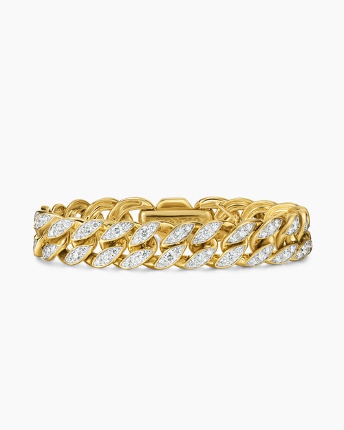 Womens Curb Chain Bracelet in 18K Yellow Gold with Diamonds, 11.5mm